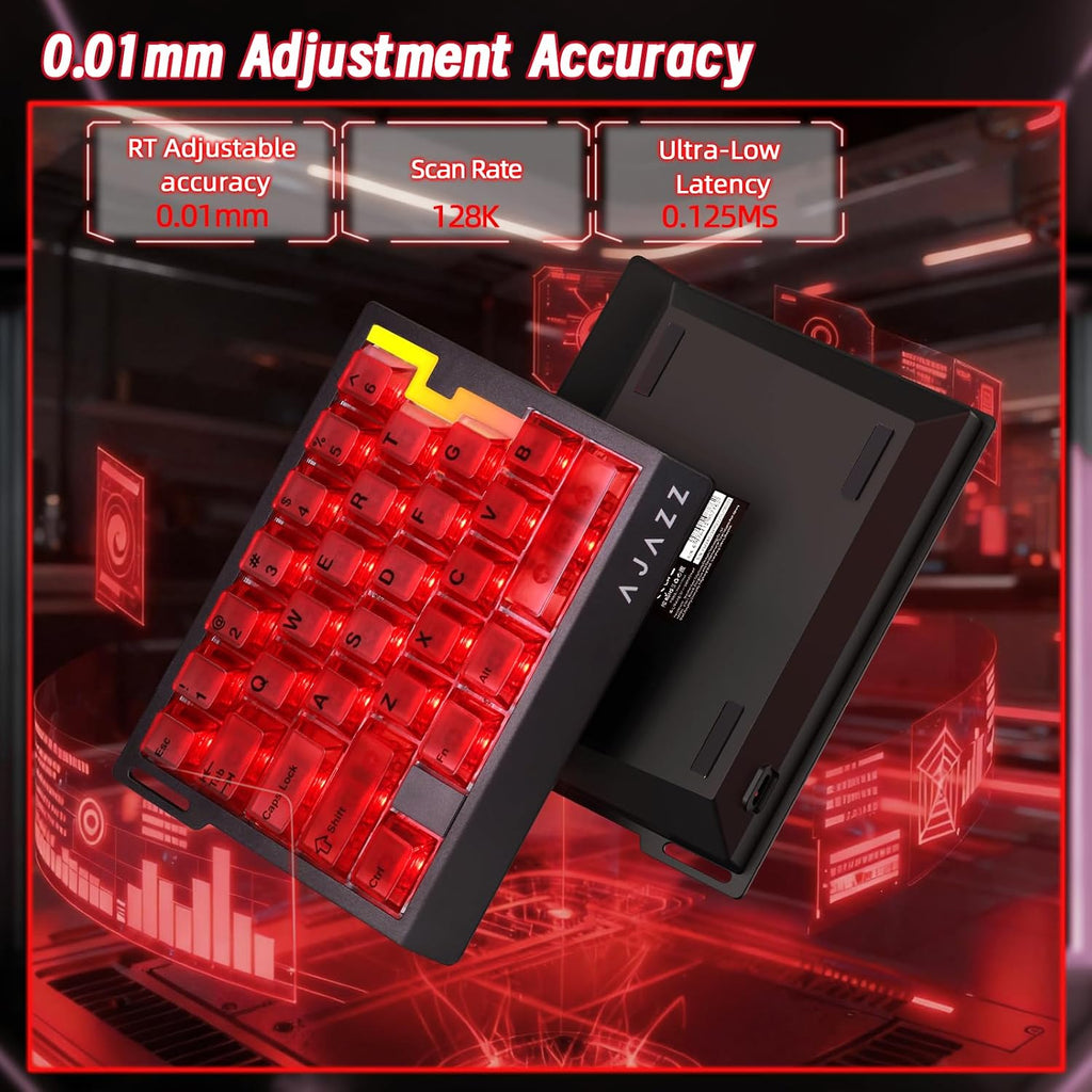 A.JAZZ AK029 Tastiera Da Gioco Cablata 29 Tasti per Una Mano, Polling Rate 8000Hz, Interruttori Magnetici RT 0.01Mm Hotswappable, 5 Strati Riduzione Del Rumore, RGB Colorato, Driver Web-Rosso