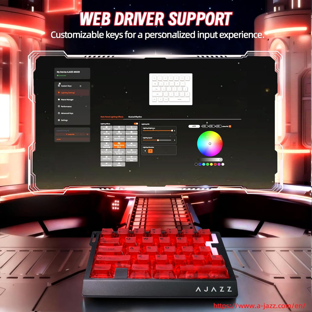 A.JAZZ AK029 Tastiera Da Gioco Cablata 29 Tasti per Una Mano, Polling Rate 8000Hz, Interruttori Magnetici RT 0.01Mm Hotswappable, 5 Strati Riduzione Del Rumore, RGB Colorato, Driver Web-Rosso