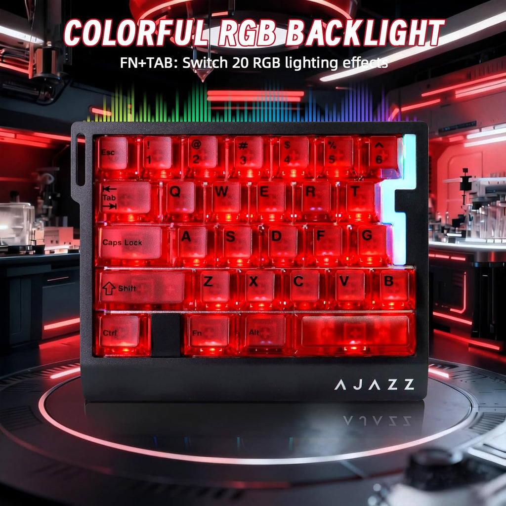 A.JAZZ AK029 Tastiera Da Gioco Cablata 29 Tasti per Una Mano, Polling Rate 8000Hz, Interruttori Magnetici RT 0.01Mm Hotswappable, 5 Strati Riduzione Del Rumore, RGB Colorato, Driver Web-Rosso