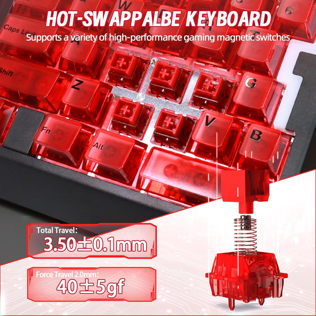 A.JAZZ AK029 Tastiera Da Gioco Cablata 29 Tasti per Una Mano, Polling Rate 8000Hz, Interruttori Magnetici RT 0.01Mm Hotswappable, 5 Strati Riduzione Del Rumore, RGB Colorato, Driver Web-Rosso