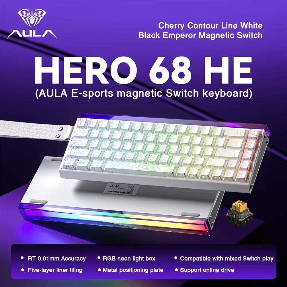 AULA HERO 68HE Magnetic Switch Keyboard - White Contour Lines (1202)